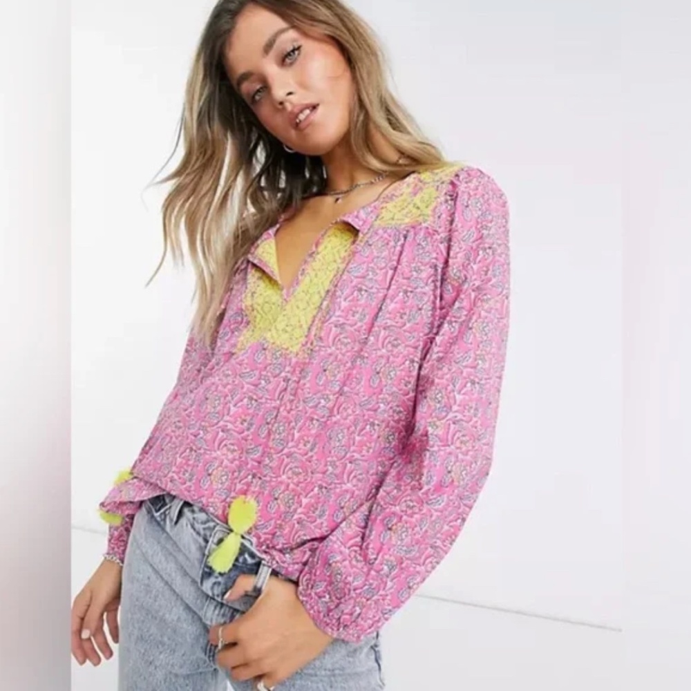 J. Crew Boho Embroidered Cotton Starina Top with Pom Pom detail - Size: S, NWT